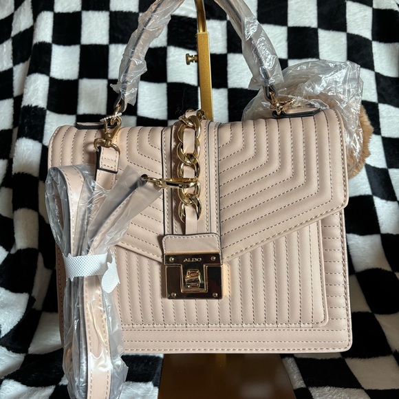 Aldo Blush Quilted Shoulder Bag with Fluffy Pom Pom - Picture 3 of 4